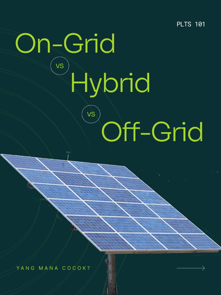 Perbandingan sistem PLTS on-grid, hybrid, dan off-grid